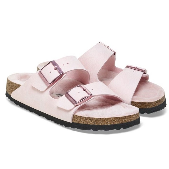 Birkenstock Arizona Microfiber  Shearling Double Strap Sandals Light Rose 10 - Picture 4 of 14